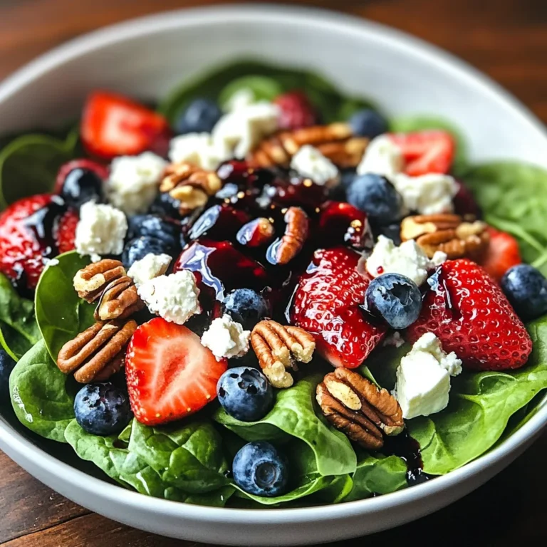 Berry Spinach Salad with Pecans, Feta, and Balsamic Glaze
