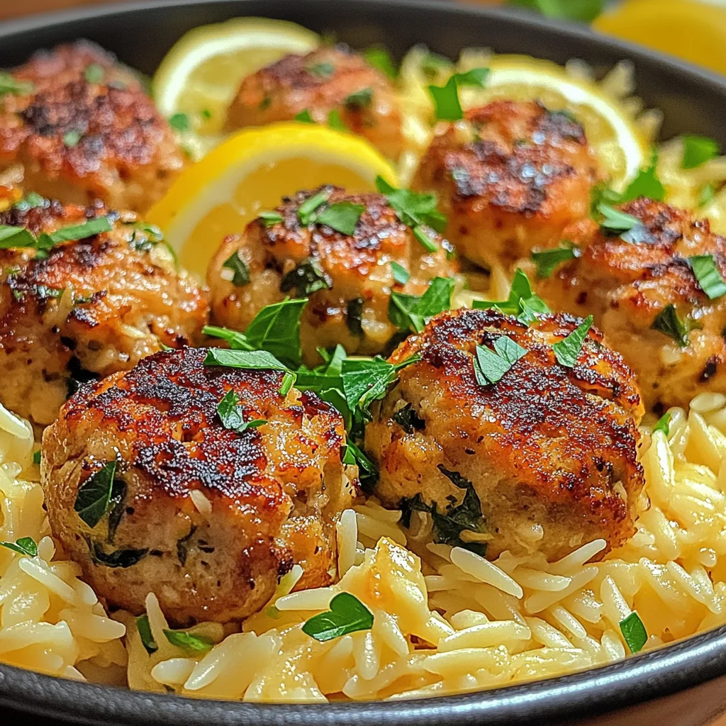 Greek Chicken Meatballs with Lemon Orzo