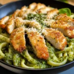 Pesto Pasta with Crispy Parmesan Chicken