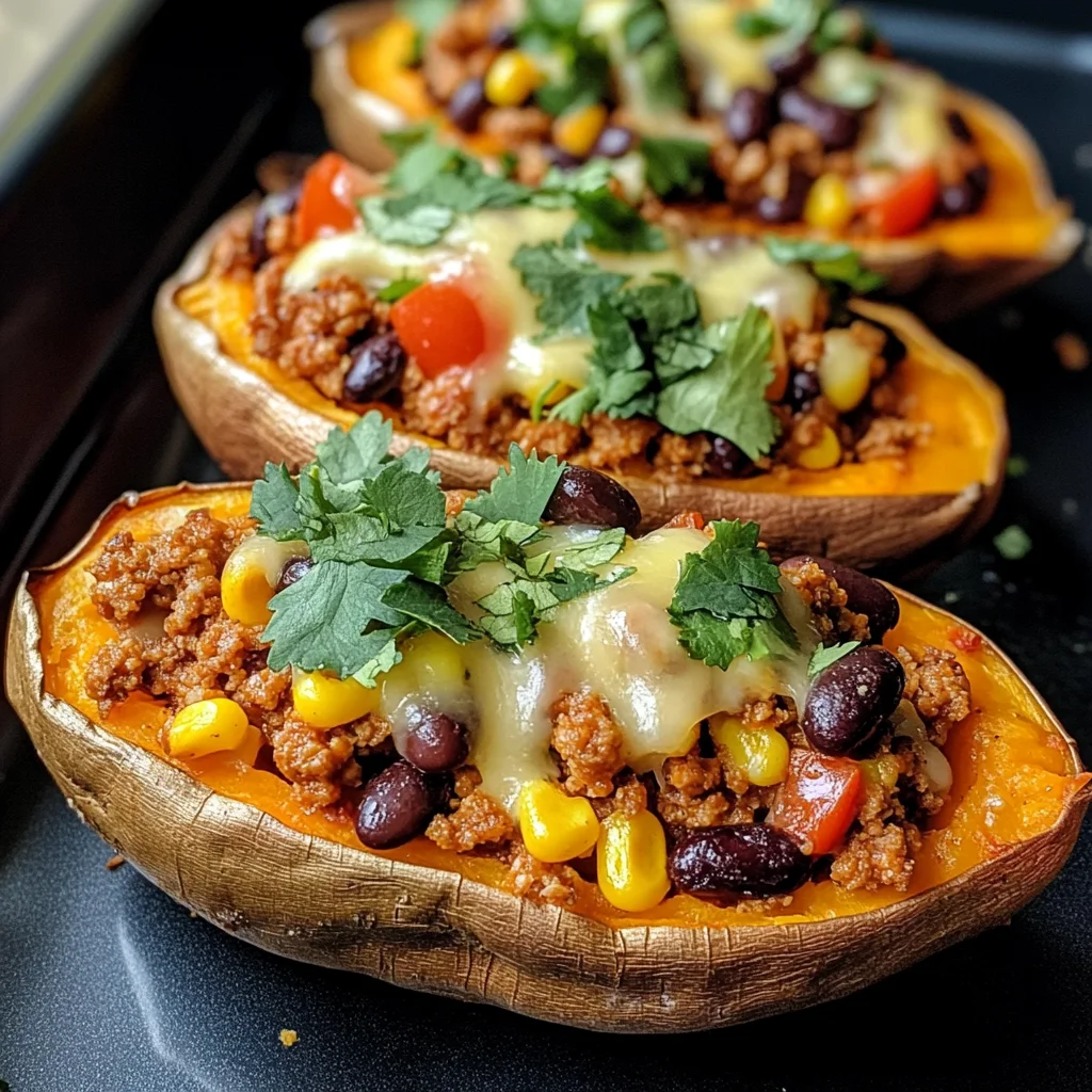 Stuffed Sweet Potatoes with Spiced Turkey and Black Beans