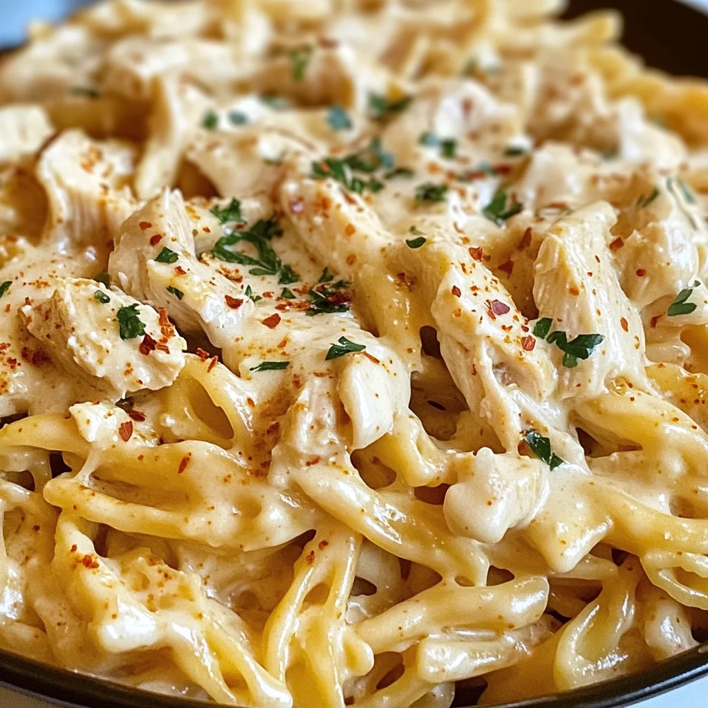 Creamy Crockpot Garlic Parmesan Chicken Pasta