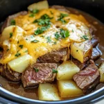 Slow Cooker Steak and Cheddar Potato Casserole