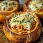 Spaghetti Garlic Bread Bowls