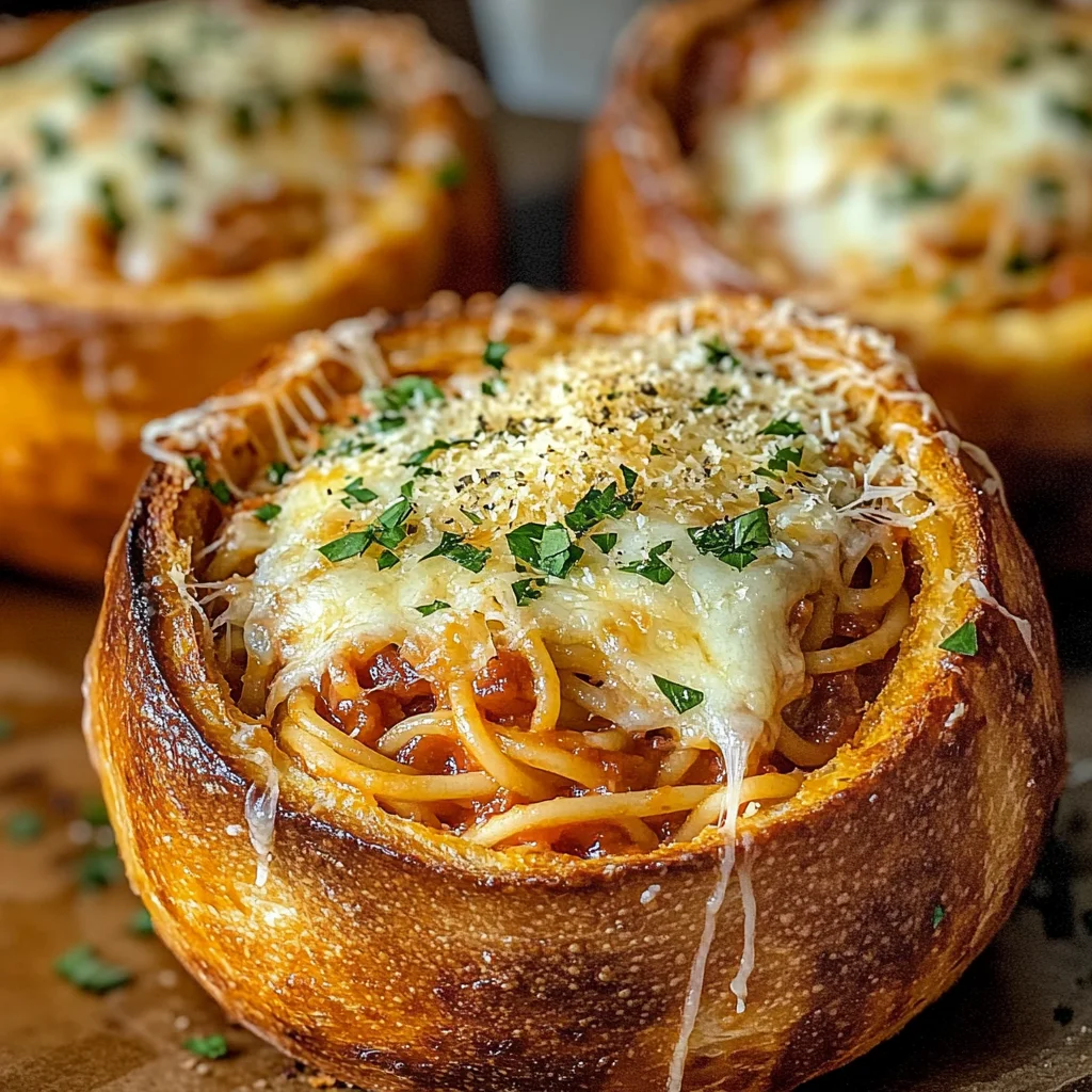 Spaghetti Garlic Bread Bowls
