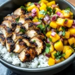 Jerk Chicken Bowls with Mango Salsa and Coconut Rice