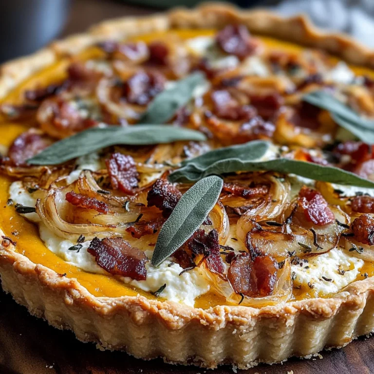 Pumpkin, Ricotta & Caramelized Onion Tart with Bacon and Sage