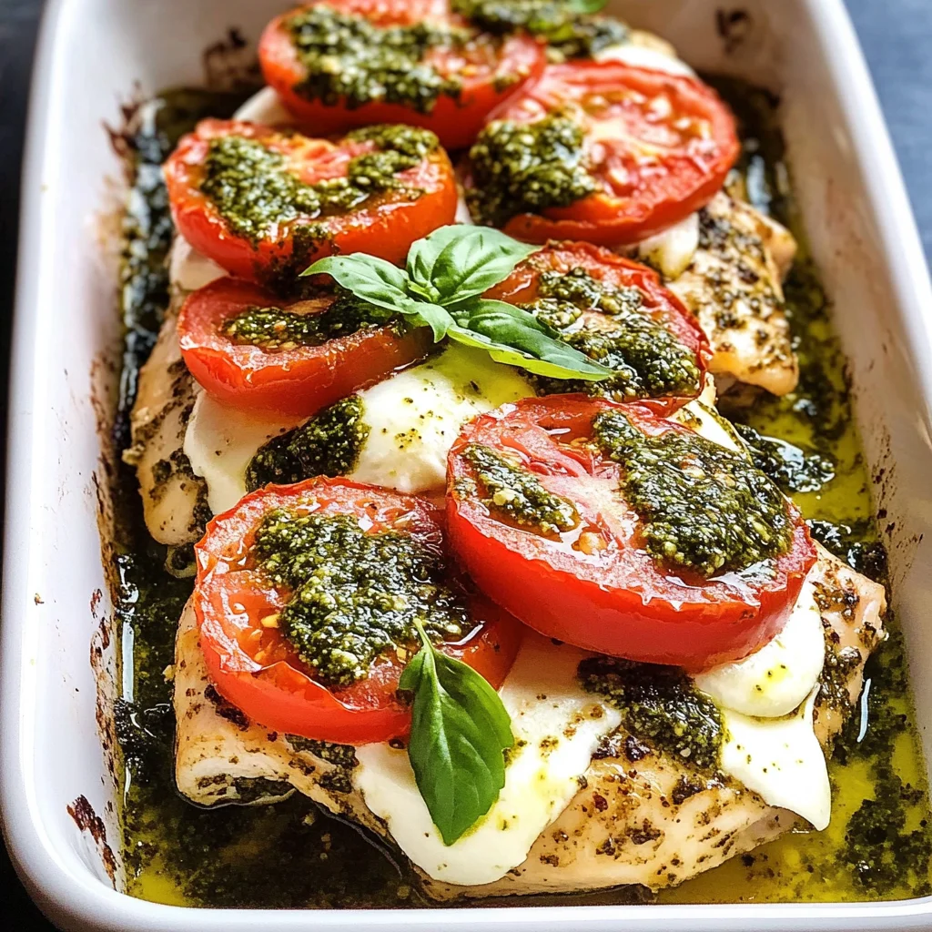Basil Pesto Tomato Mozzarella Chicken Bake