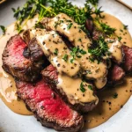 French Seared Steak with Cognac Cream Sauce