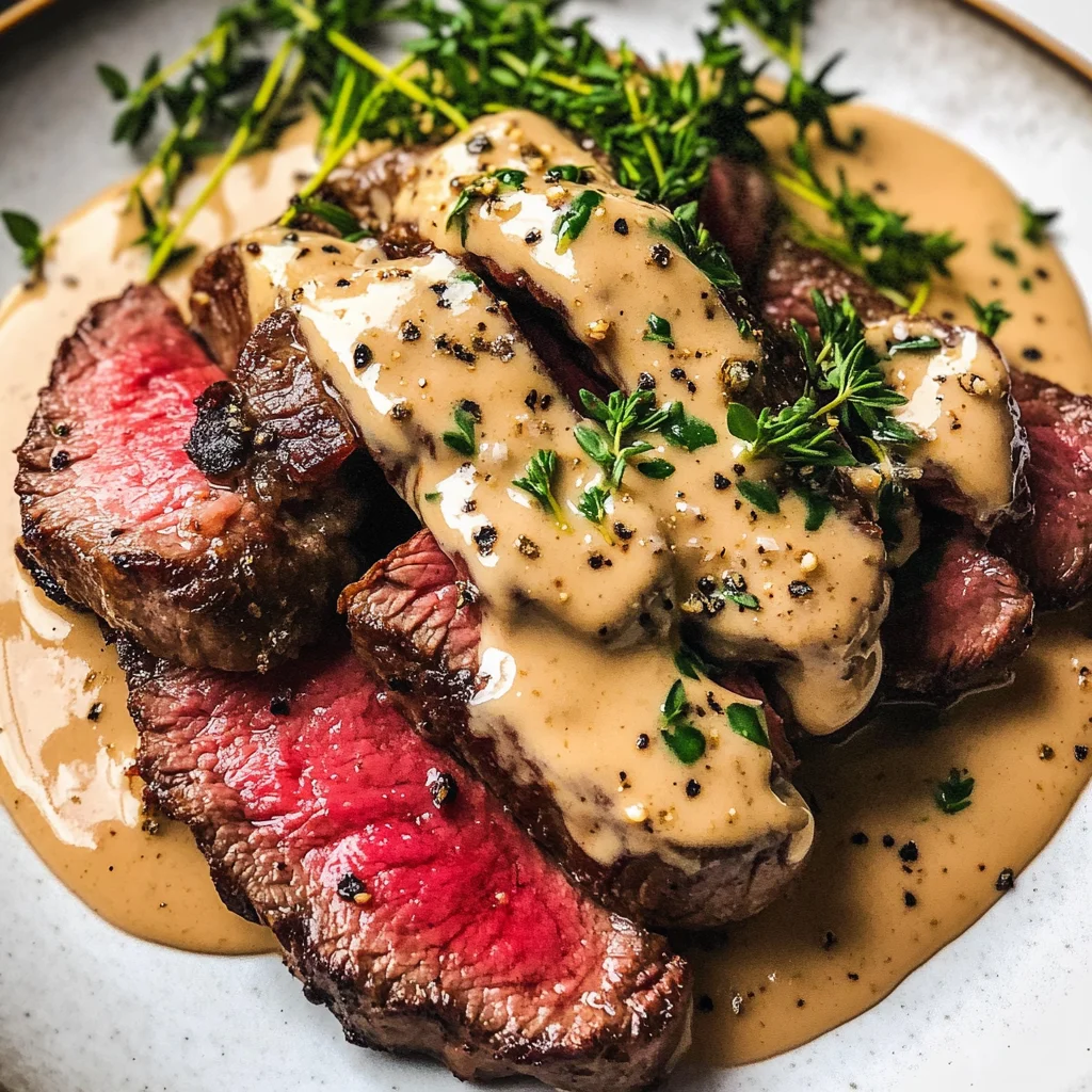 French Seared Steak with Cognac Cream Sauce