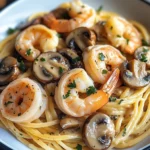 Mushroom Garlic Shrimp Pasta