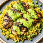 Peruvian Chicken and Rice with Green Sauce